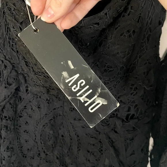 Asilio Black Love Lockdown Lace Flutter Sleeve Turtleneck Cocktail Dress - Picture 7 of 11